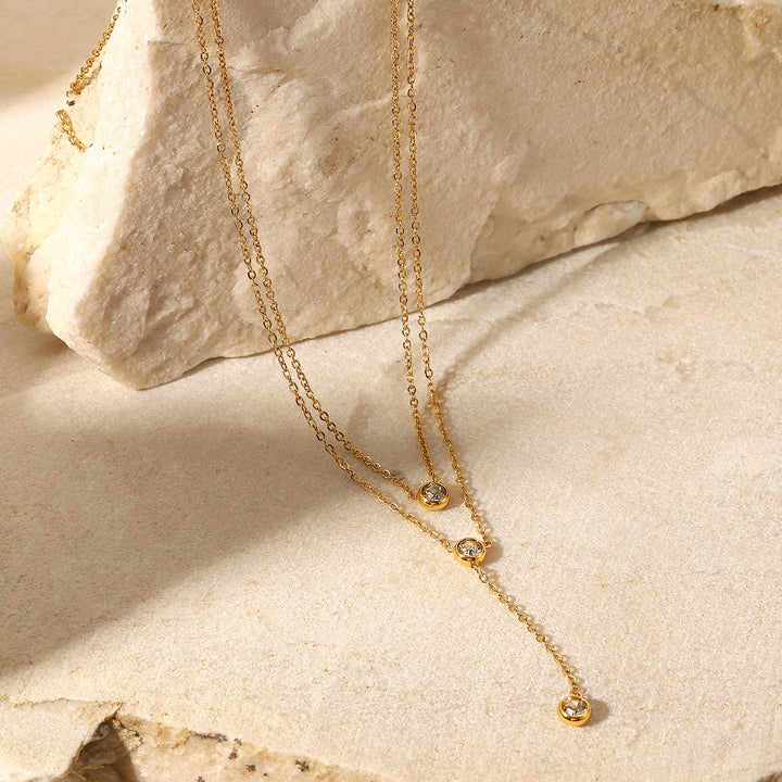 Stainless Steel Zircon Double-Layered Necklace 