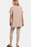 Zenana Full Size V-Neck Rolled Short Sleeve T-Shirt and Leggings Lounge Set 