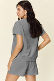 Double Take Full Size Texture Short Sleeve T-Shirt and Drawstring Shorts Set 