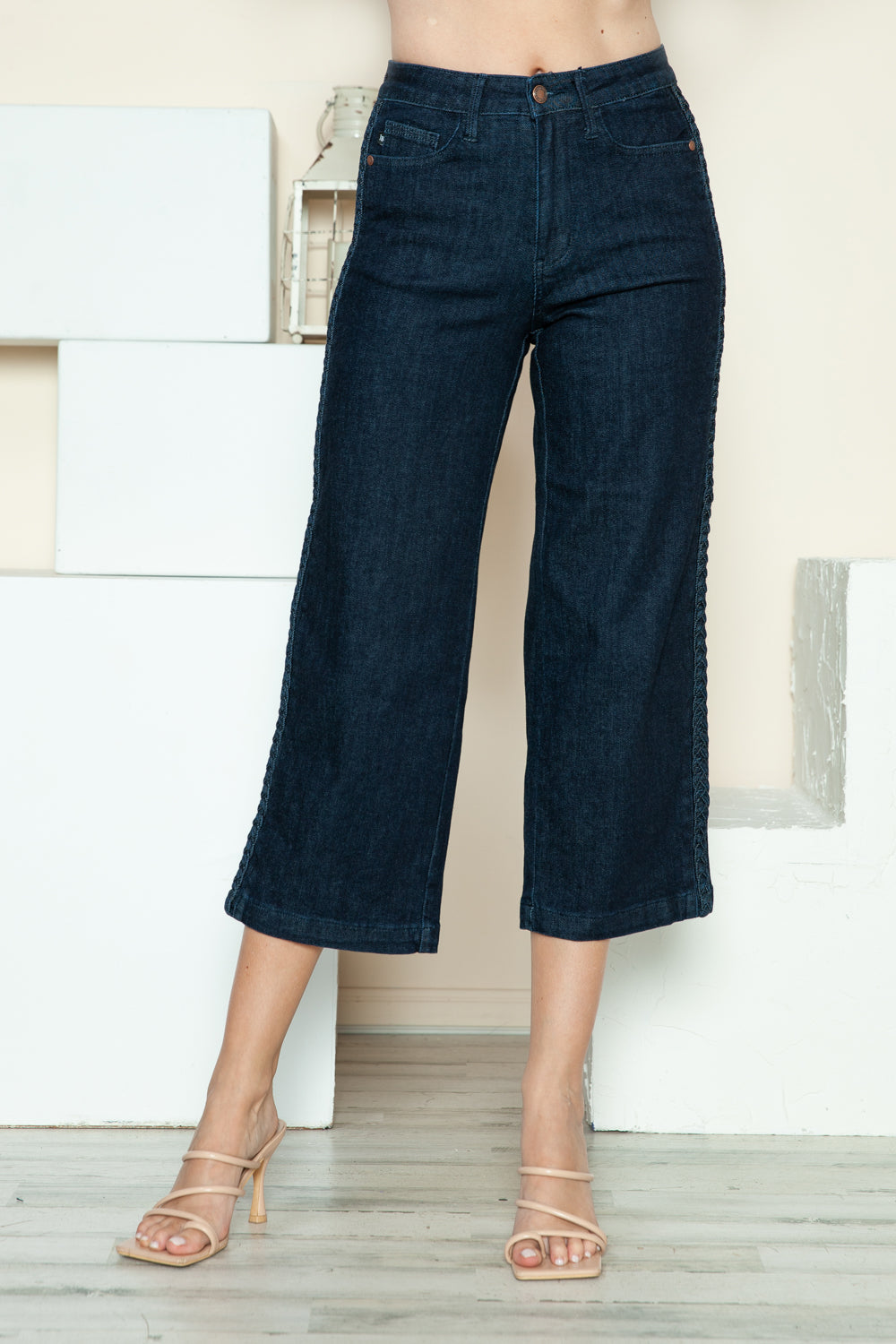 Judy Blue Full Size Side Seam Braid Detail Crop Wide Leg Jeans 