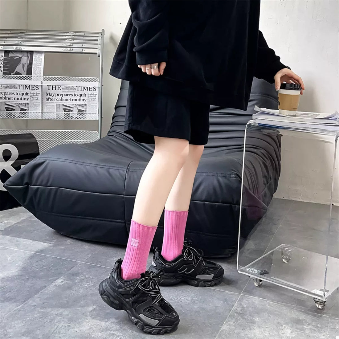 Breathable Ribbed Knit Crew Socks Lingerie & Nightwear