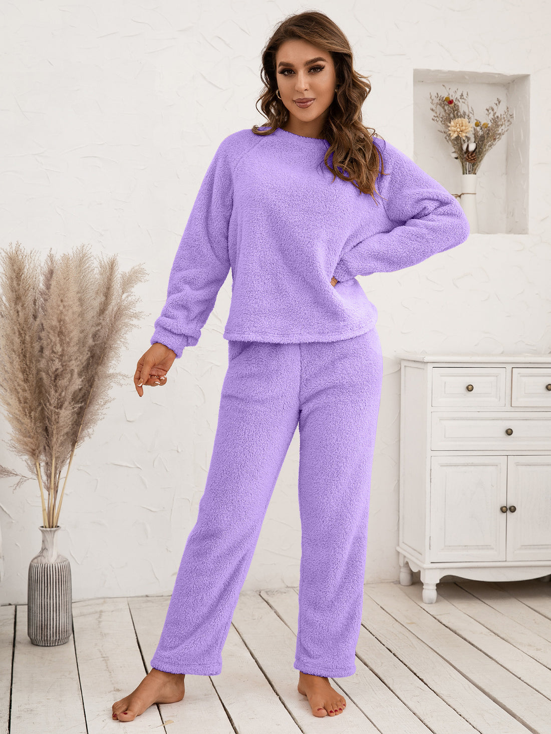 Ivy Lane Teddy Long Sleeve Top and Pants Lounge Set 