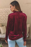 Frill Half Button Mock Neck Long Sleeve Blouse 