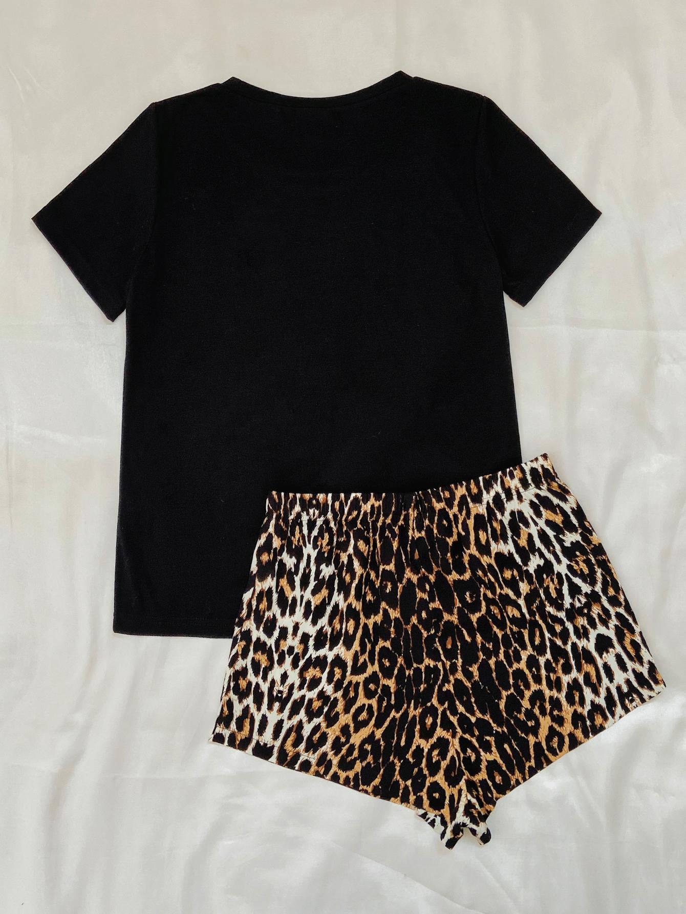 Leopard Lip Graphic Top and Shorts Lounge Set Lingerie & Nightwear