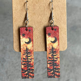 Square Shape Wooden Dangle Earrings 
