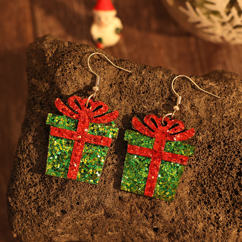 Sequin Gift Box PU Leather Earrings 