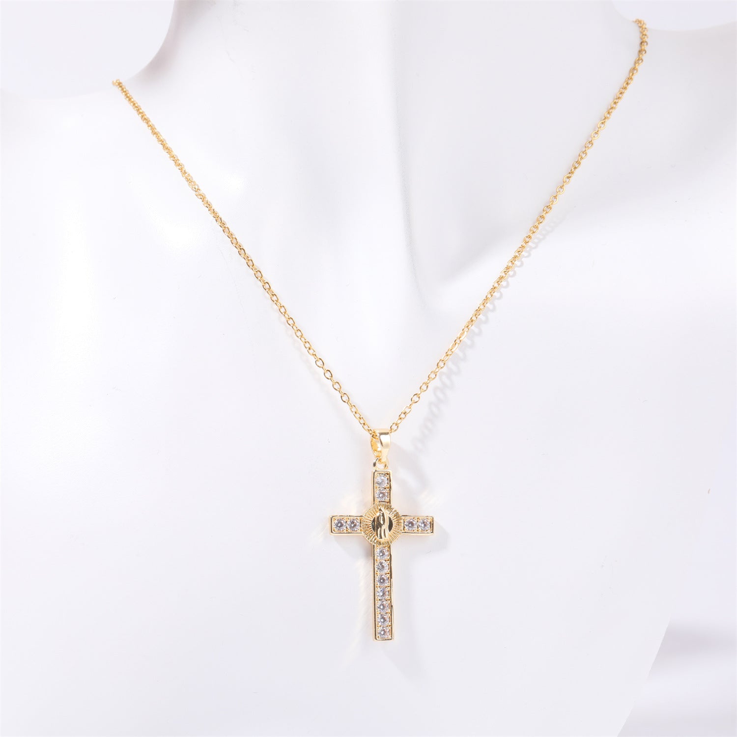 Stainless Steel Inlaid Zircon Cross Necklace 