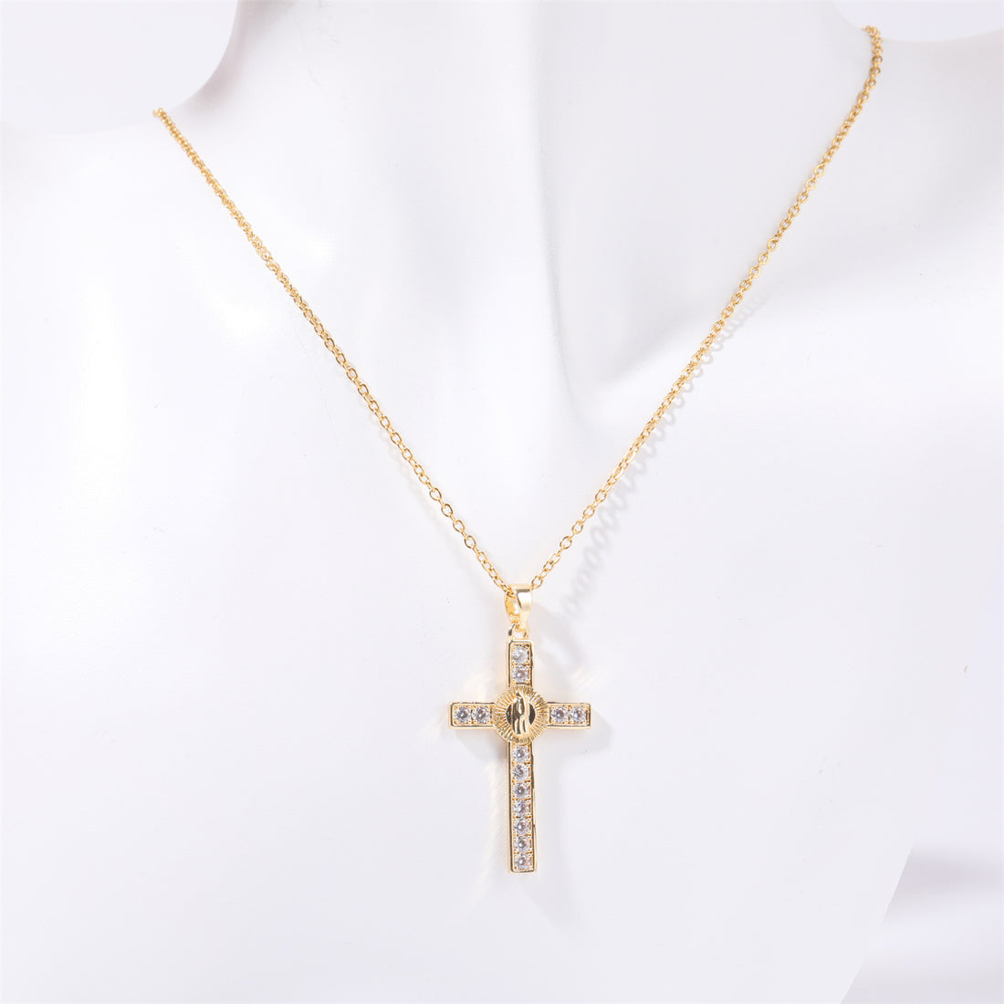 Stainless Steel Inlaid Zircon Cross Necklace 
