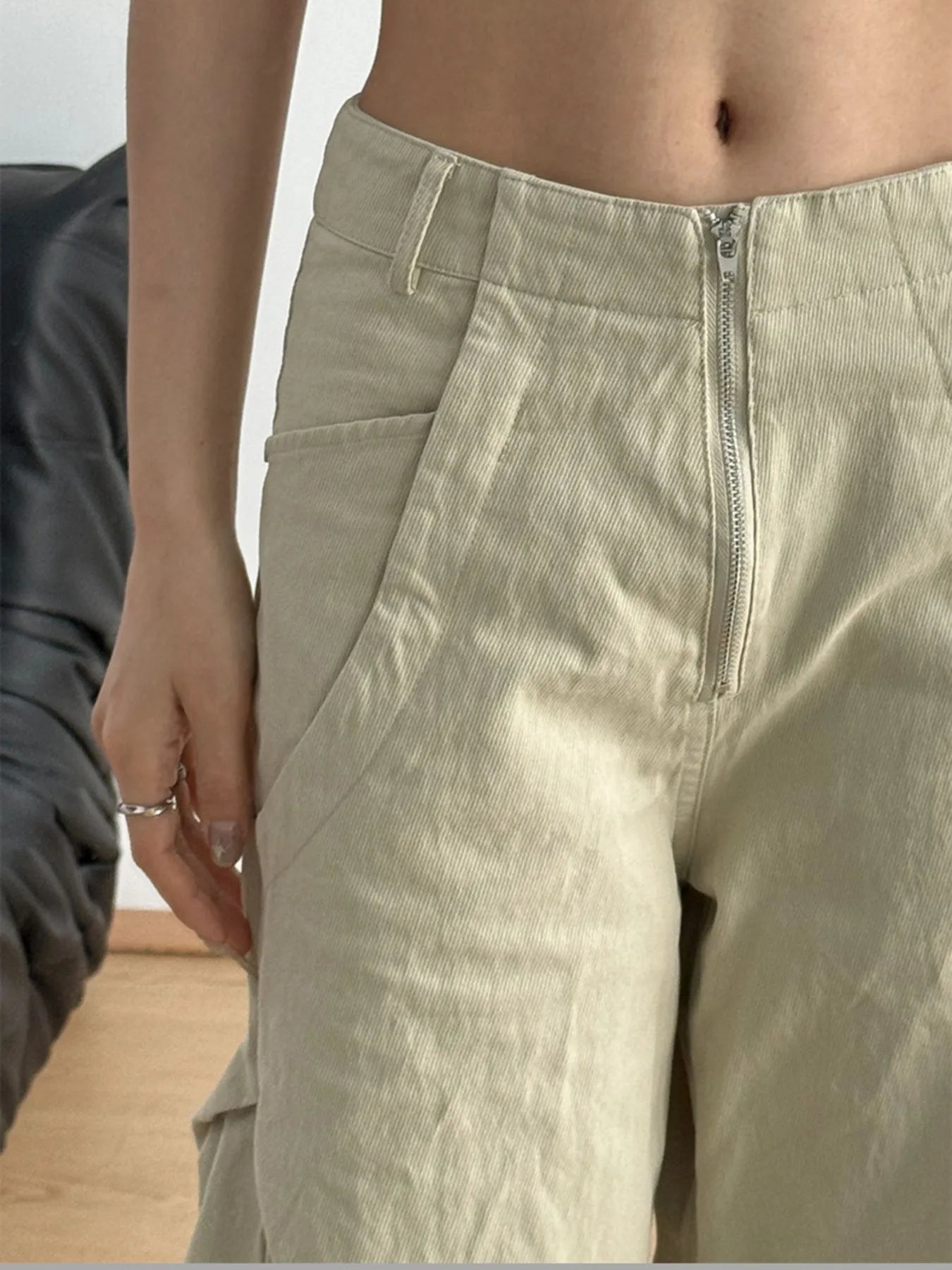 High-Waisted Zip Front Cargo Pants 