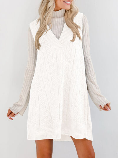 Lovelet Cable Knit V-Neck Mini Sweater Overall Dress Dresses