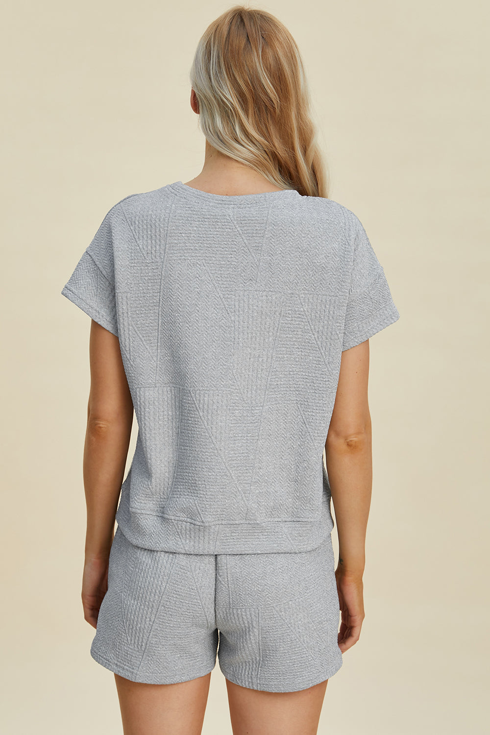 Double Take Full Size Texture Short Sleeve Top and Shorts Set 