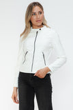 Snobbish Faux Leather Zip Up Drawstring Hooded Jacket 