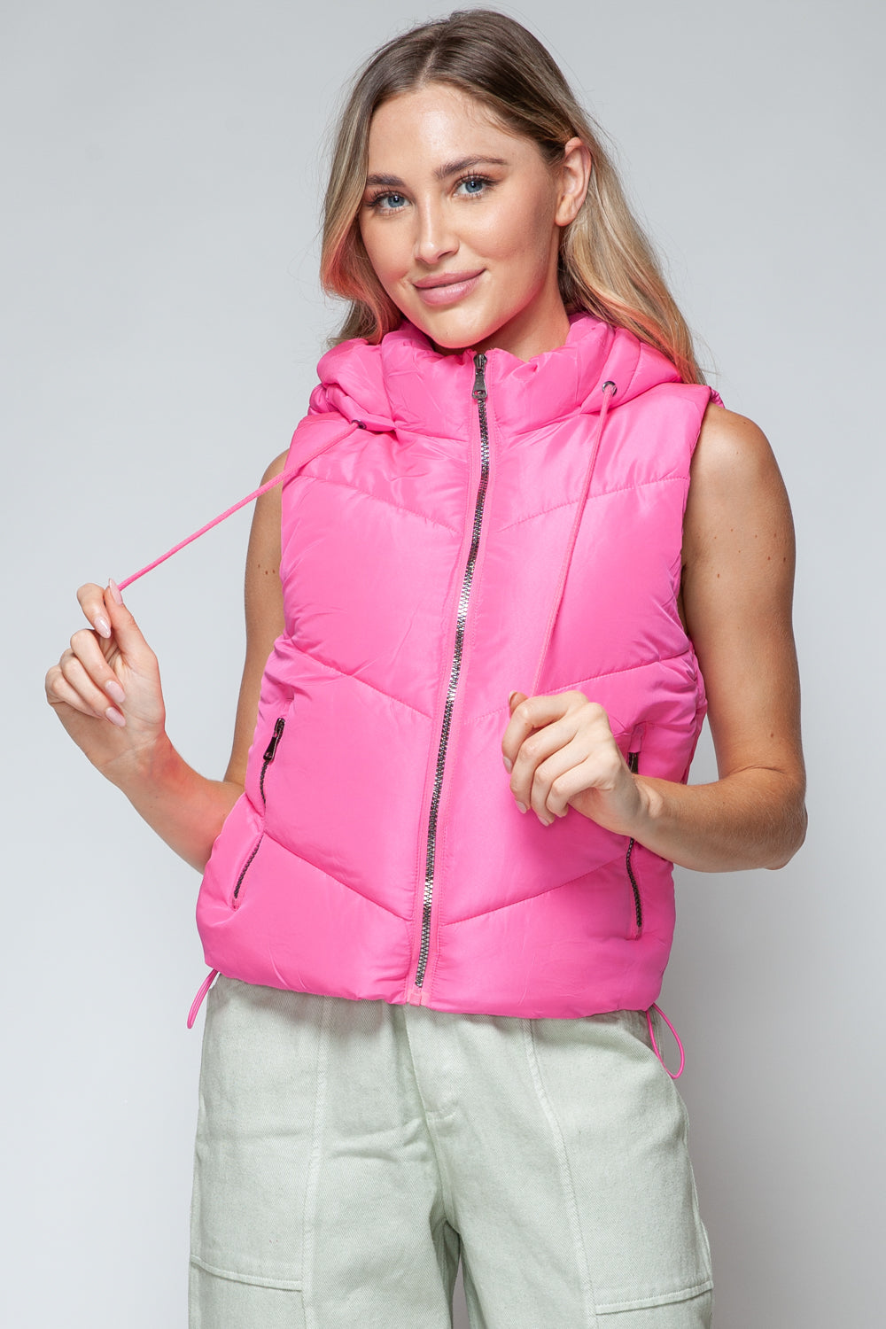 Snobbish Zip Up Quilted Hooded Vest 