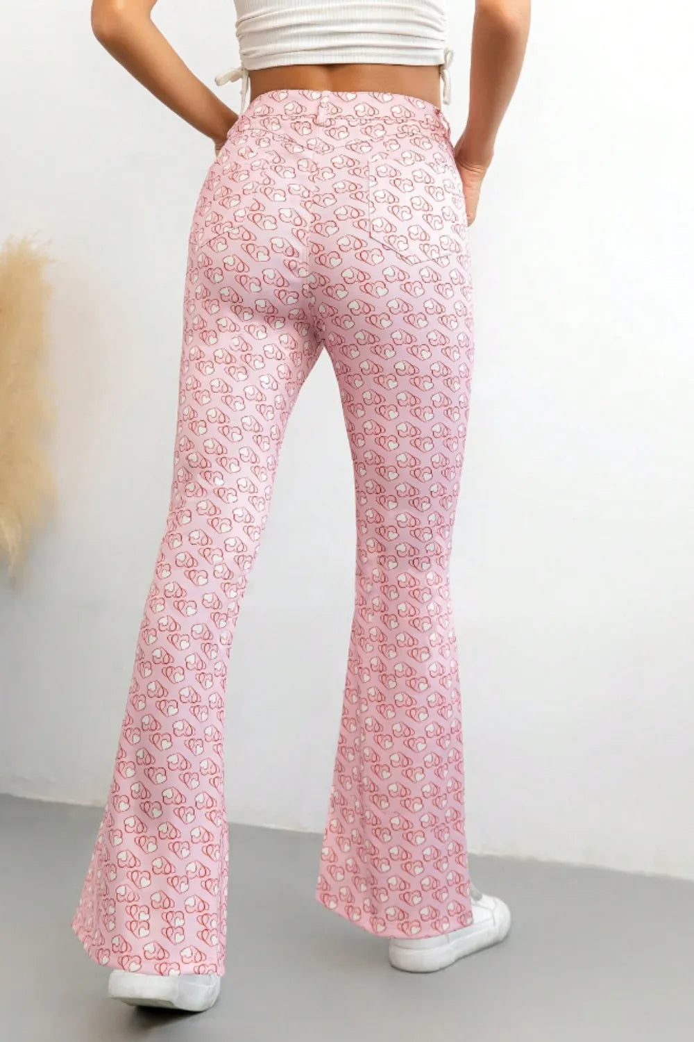 Printed High Waist Flare Pants with Pockets 