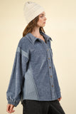 VERY J Mixed Media Button Down Raw Hem Shacket 
