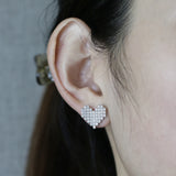 925 Sterling Silver Inlaid Zircon Heart Stud Earrings 