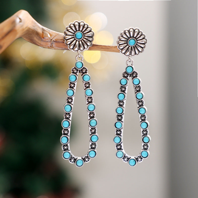 Flower Artificial Turquoise Teardrop Earrings 