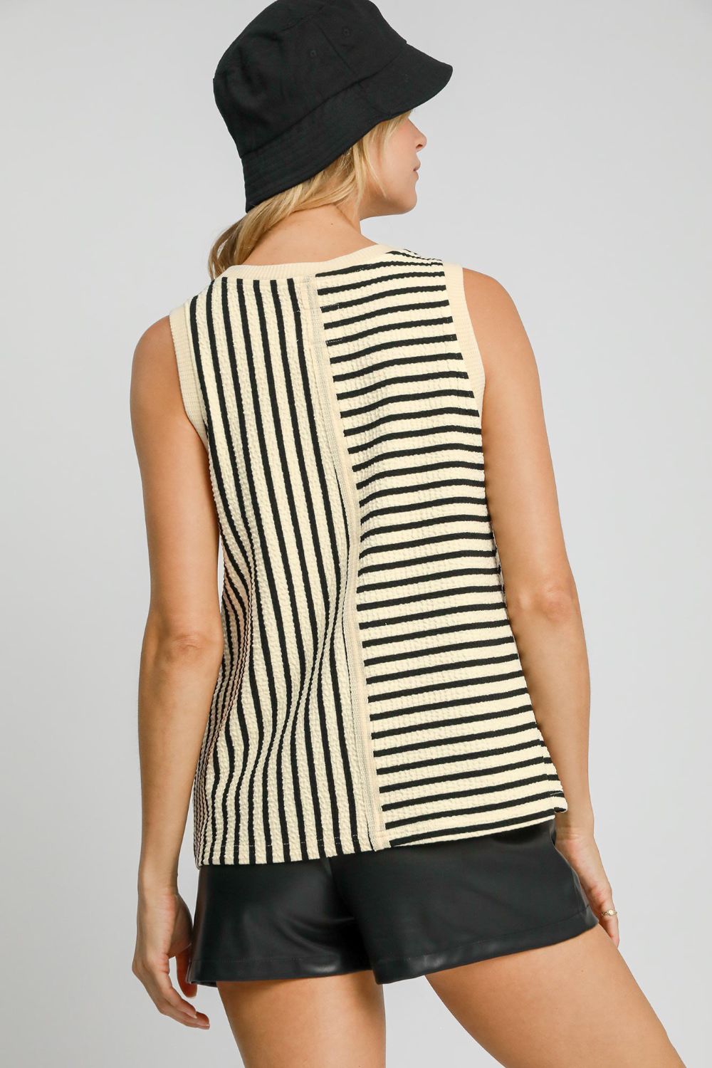 Umgee Round Neck Texture Striped Tank 