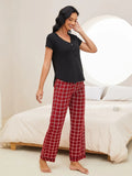 V-Neck Short Sleeve Top and Pants Lounge Set Lingerie & Nightwear