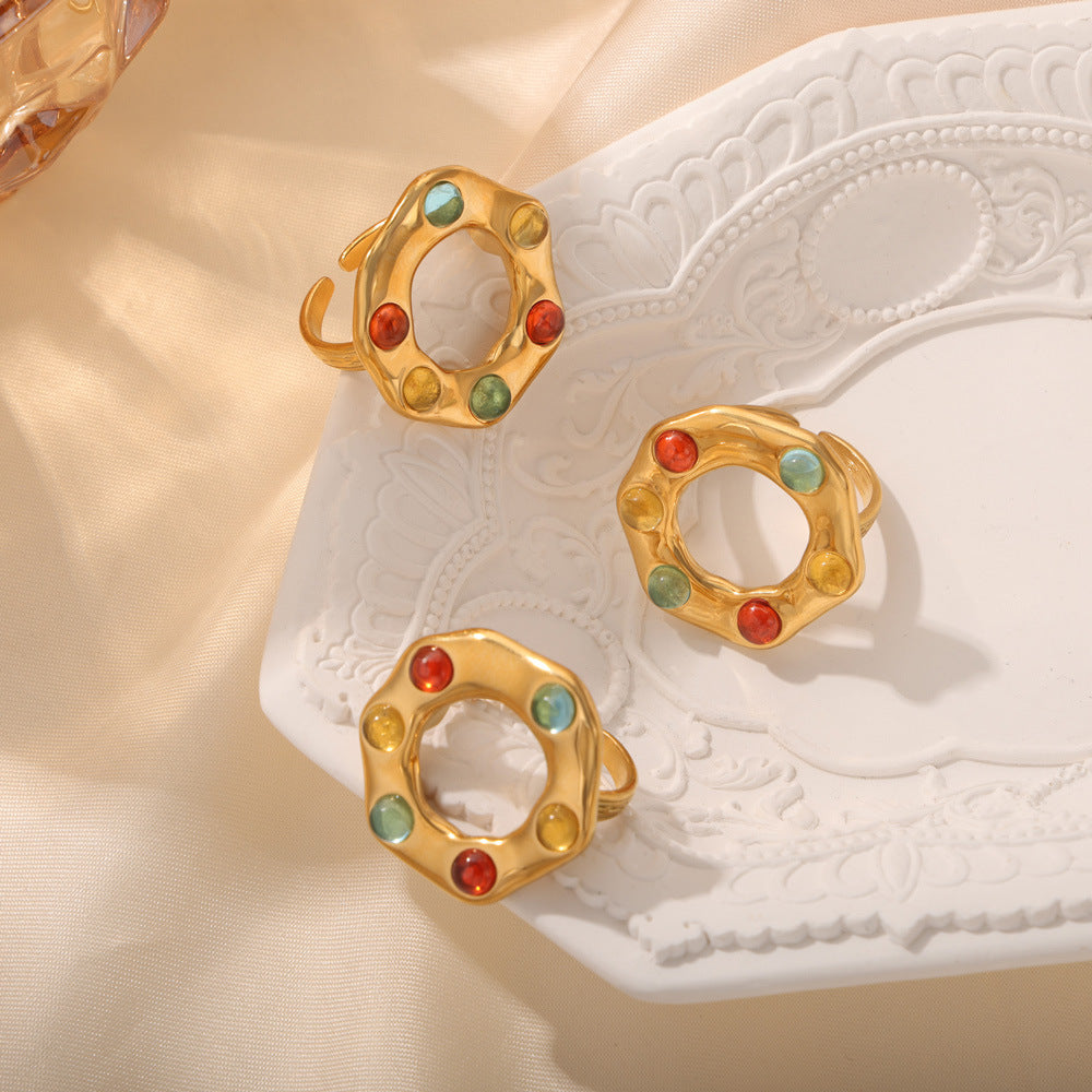 Titanium Steel Glass Bead Ring 