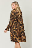 Double Take Full Size Printed Ruffle Hem Long Sleeve Dress Dresses