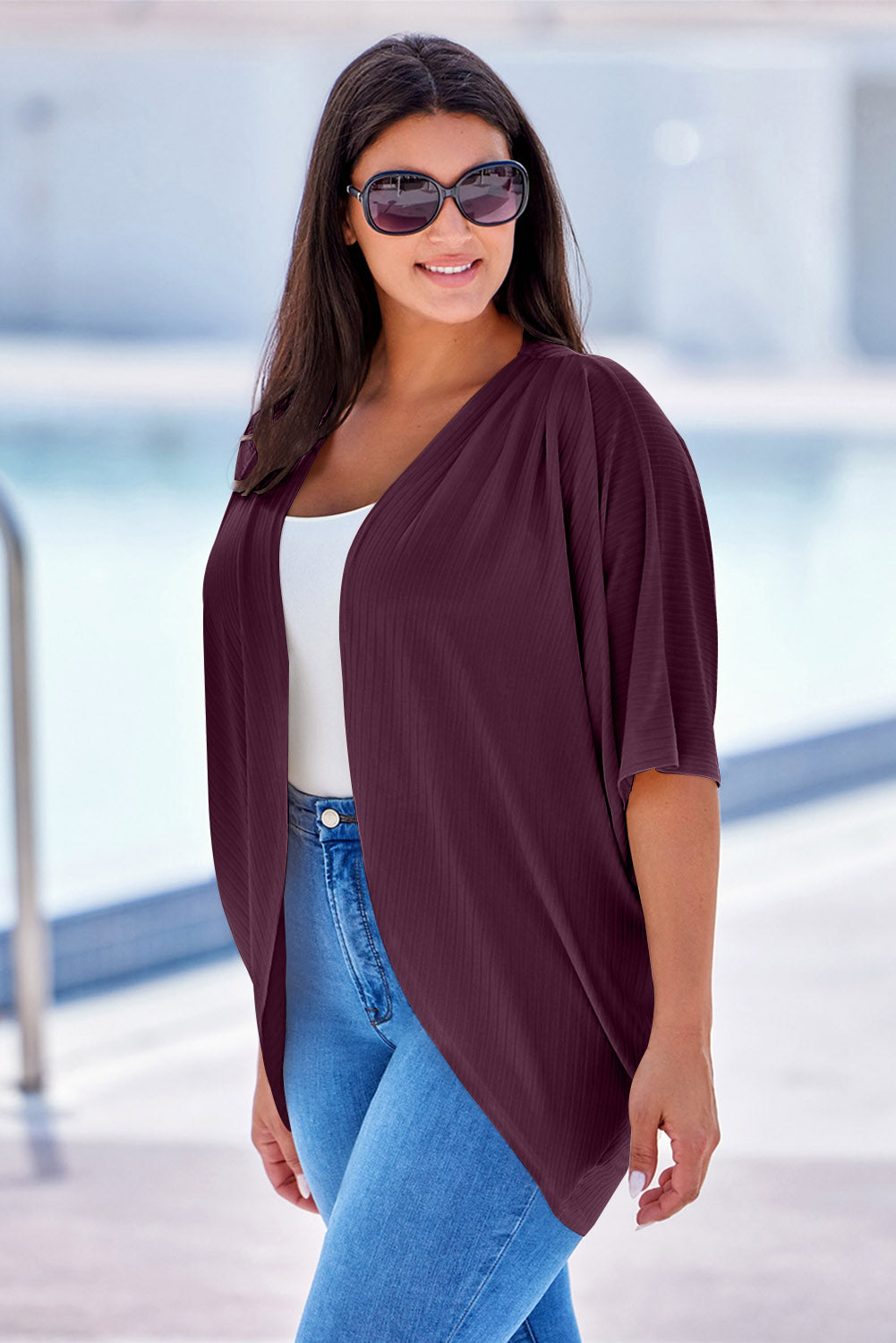 Plus Size Ribbed Cocoon Cover Up 