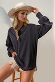 Double Take Exposed Seam Ribbed Textured V-Neck Long Sleeve T-Shirt 