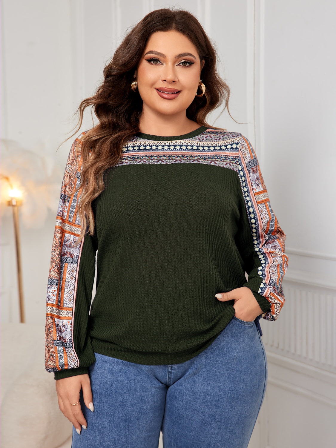 Honey Plus Size Printed Long Sleeve Sweatshirt 