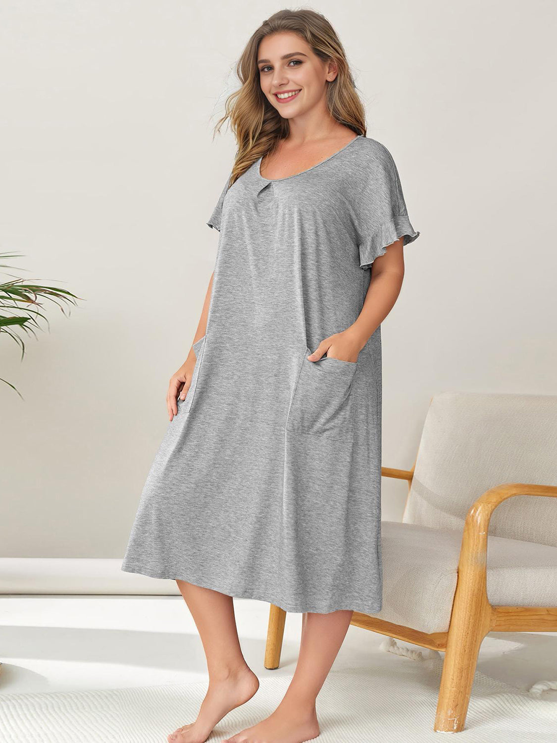 Plus Size Round Neck Short Sleeve Lounge Dress 