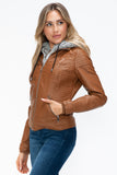 YMI Faux Layered Double-Zipper Jacket with Fuzzy Hood 