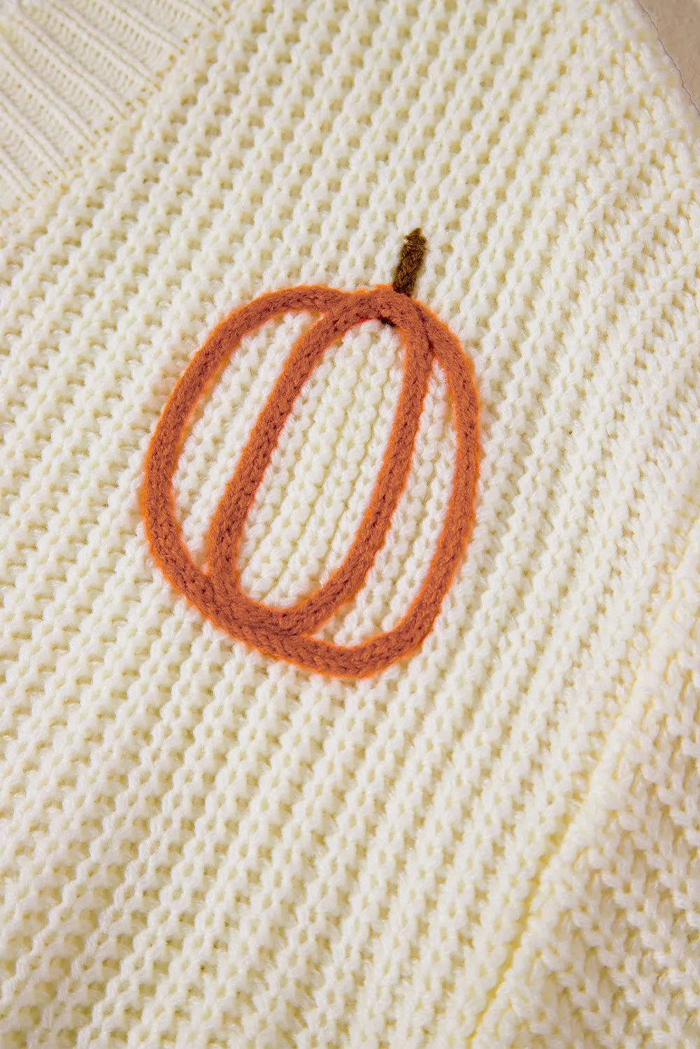 Raw Hem Pumpkin V-Neck Long Sleeve Sweater 