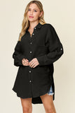 Double Take Full Size Pocketed Texture Button Up Shirt 