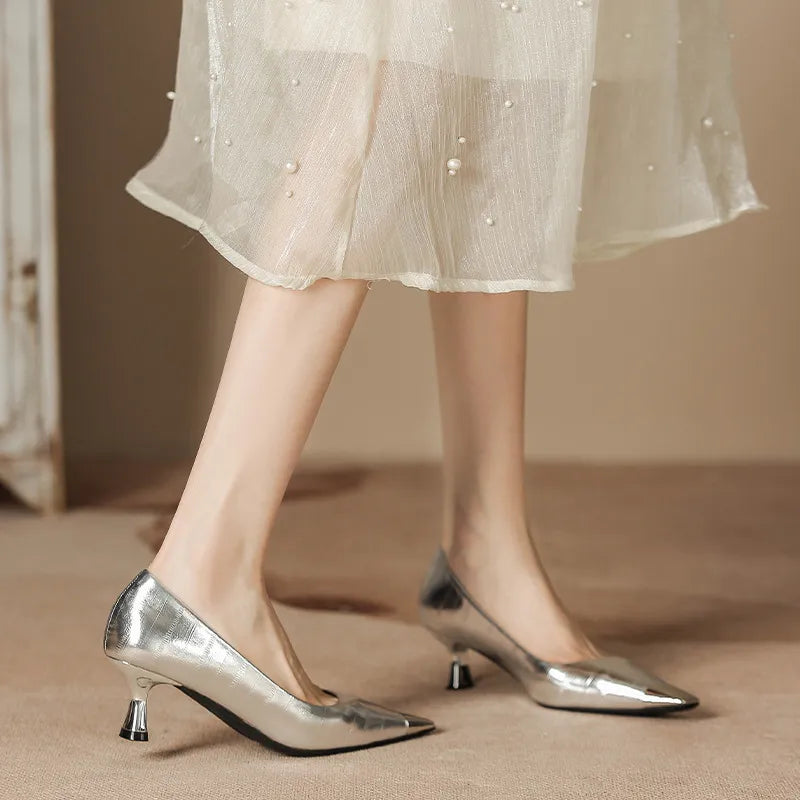 Point Toe Flare Heel Pumps 