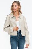 Snobbish Snap Down Long Sleeve PU Leather Jacket 