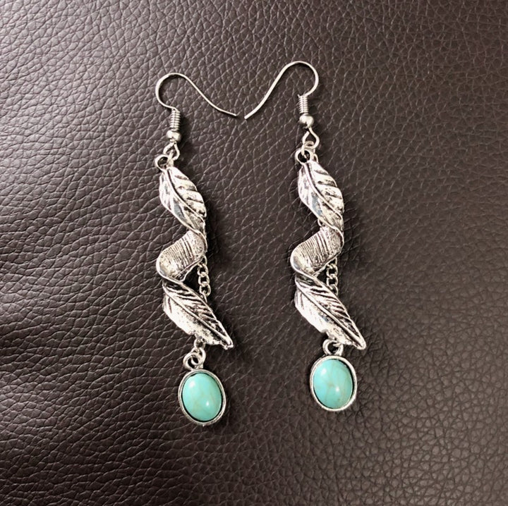 Alloy Leaf Artificial Turquoise Earrings 