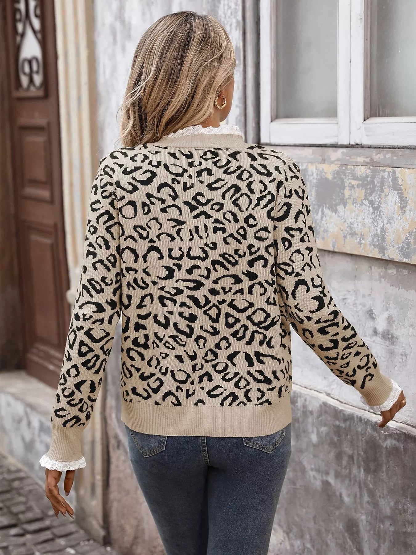 Frill Leopard Long Sleeve Sweater 