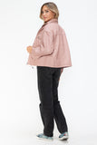 How Dare U Drawstring Hem PU Leather Zip Up Jacket 