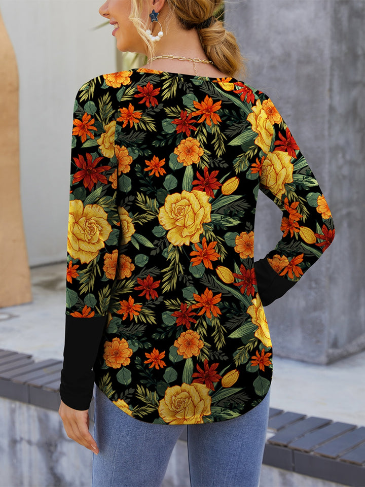 FAM-FAM Printed Round Neck Long Sleeve T-Shirt 