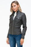 YMI Removable Faux Layered Multi-Pocket Jacket with Fuzzy Hood 