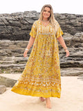 Plus Size Floral Tie Neck Flutter Sleeve Maxi Dress Dresses