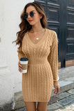 Cable-Knit V-Neck Long Sleeve Mini Sweater Dress Dresses
