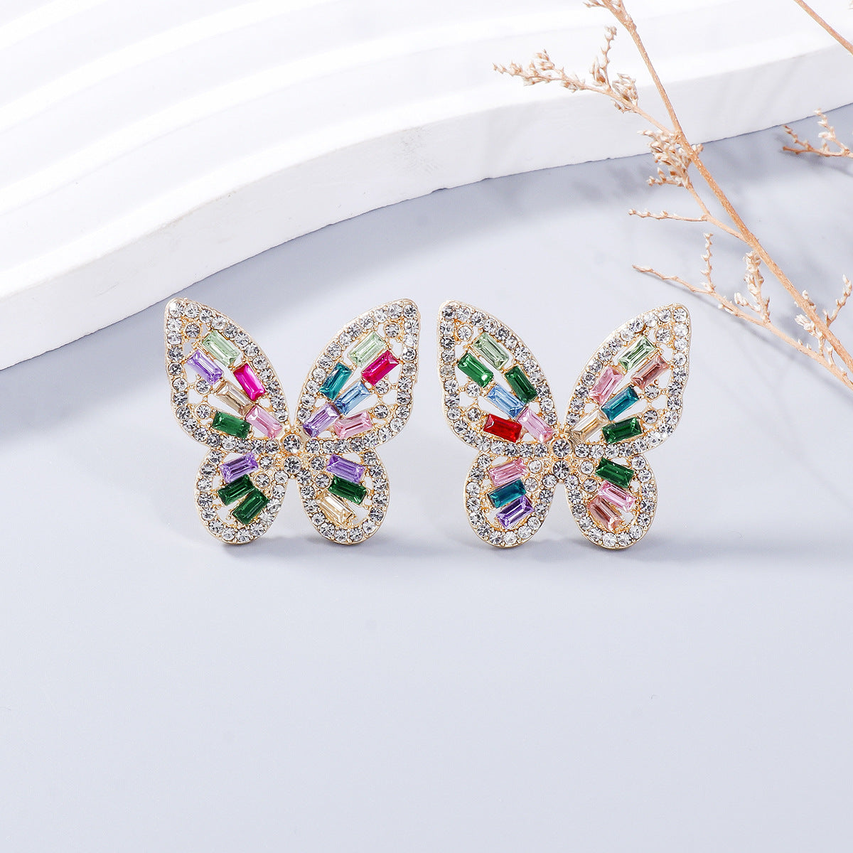 Alloy Inlaid Rhinestone Butterfly Earrings 