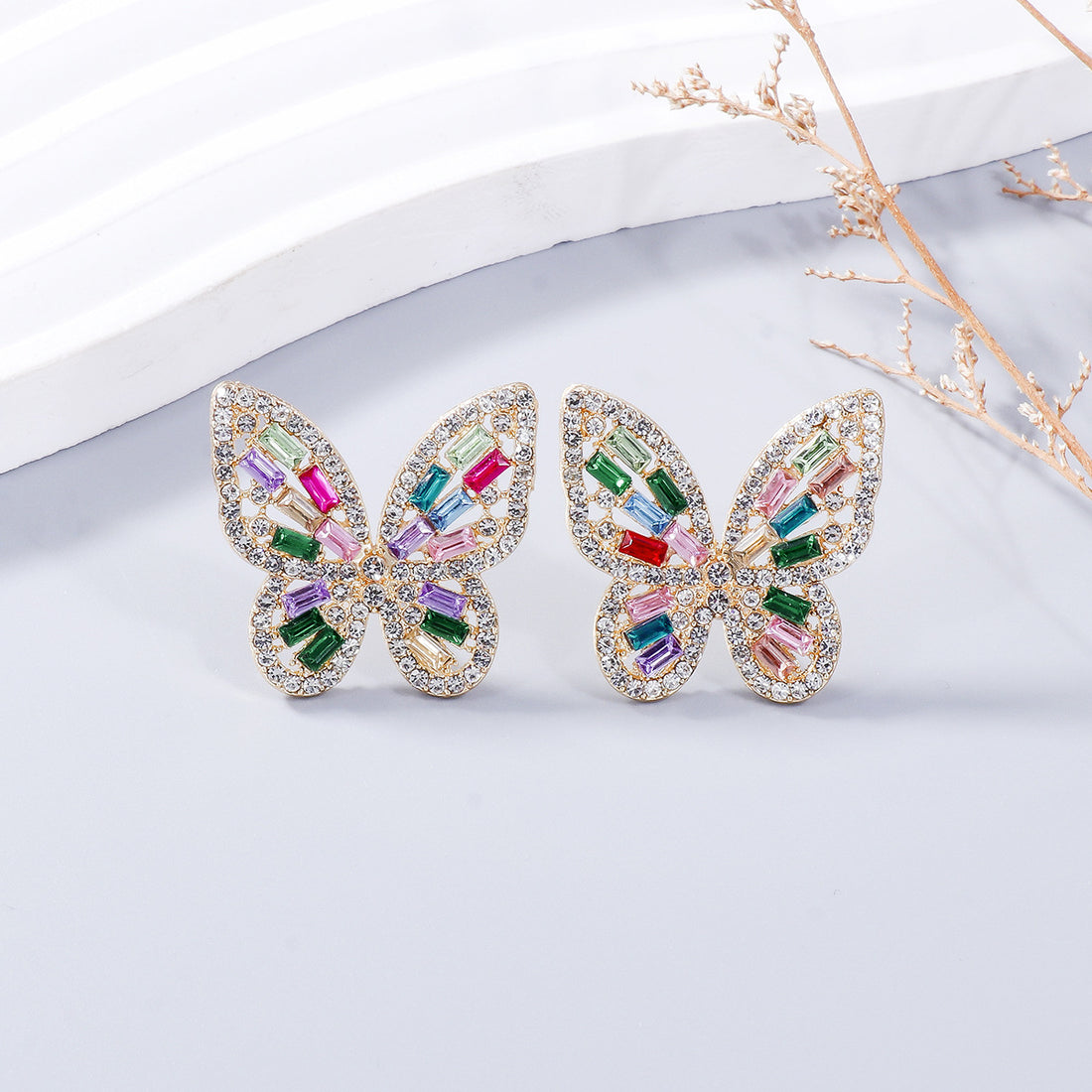 Alloy Inlaid Rhinestone Butterfly Earrings 