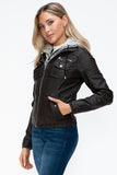 YMI Removable Faux Layered Multi-Pocket Jacket with Fuzzy Hood 