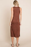 BOMBOM Slit Round Neck Sleeveless Midi Dress Dresses