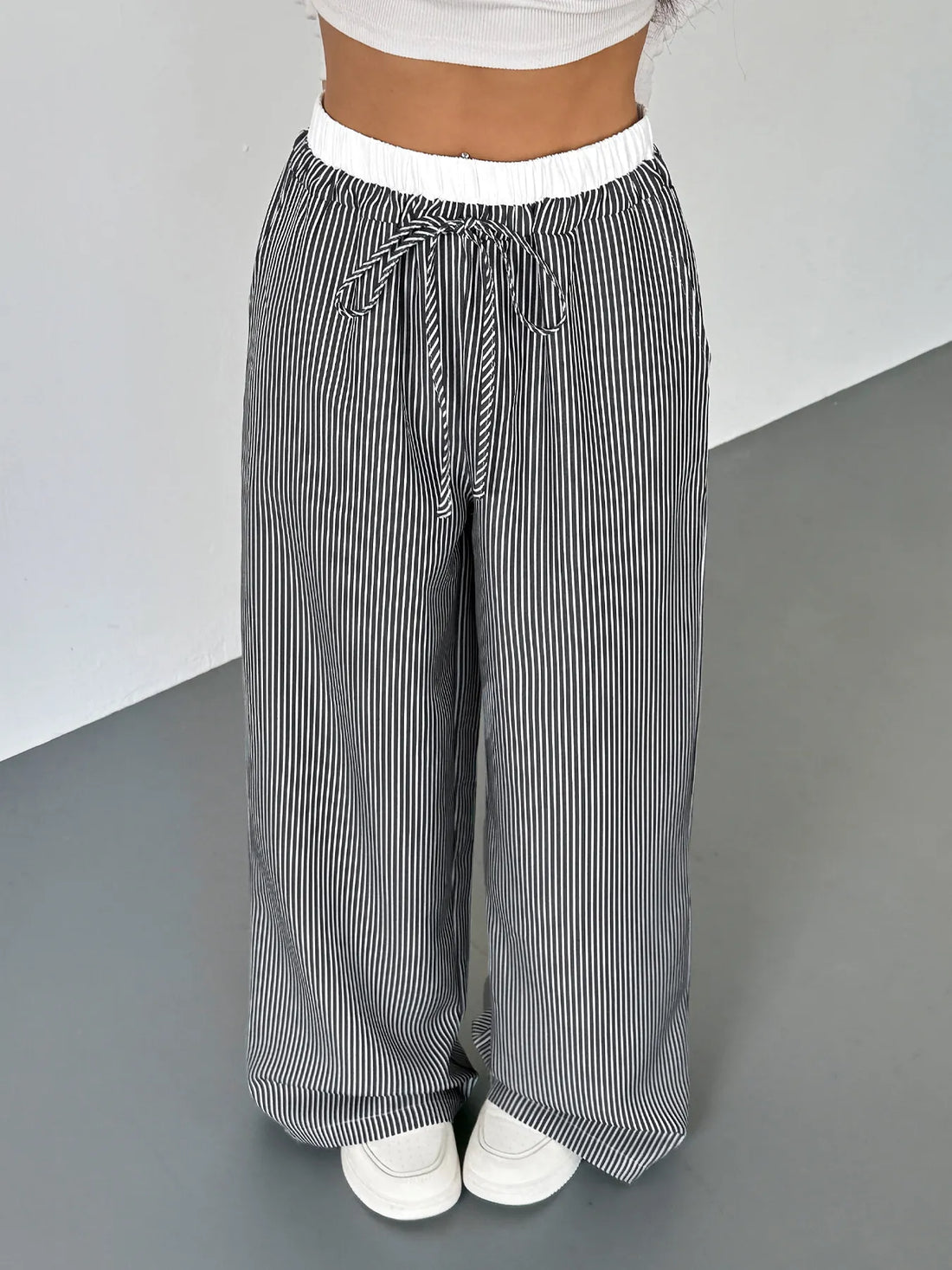 Striped Wide Leg Drawstring Pants 