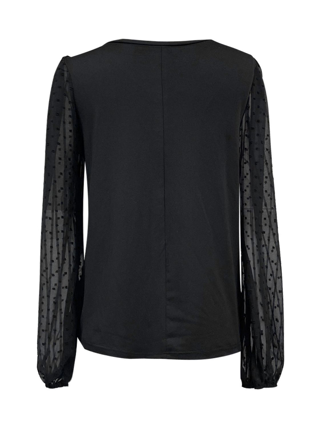Full Size V-Neck Swiss Dot Long Sleeve Blouse 
