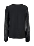 Full Size V-Neck Swiss Dot Long Sleeve Blouse 