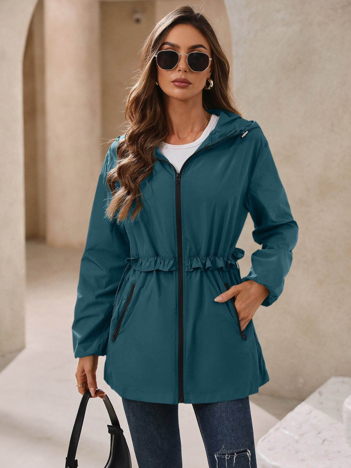 Ivy Lane Outdoor Waterproof Long Sleeve Hooded Windbreaker 
