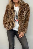 Full Size Leopard Furry Collared Neck Long Sleeve Coat 